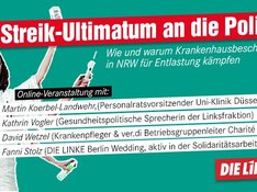 Streikultimatum Zu sehen ist links eine Krankenschwester mit 6 Armen, rechts stehen die Forderungen nach einem Belastungstarifvertrag für die Pflege.