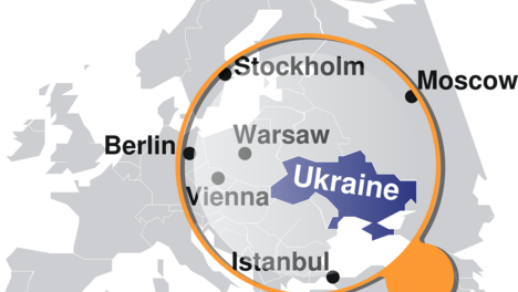 Ukraine Landkarte von Europa, hervorgehoben die Ukraine, die direkt an Russland grenzt