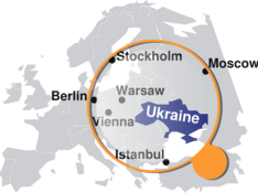 Ukraine Landkarte von Europa, hervorgehoben die Ukraine, die direkt an Russland grenzt